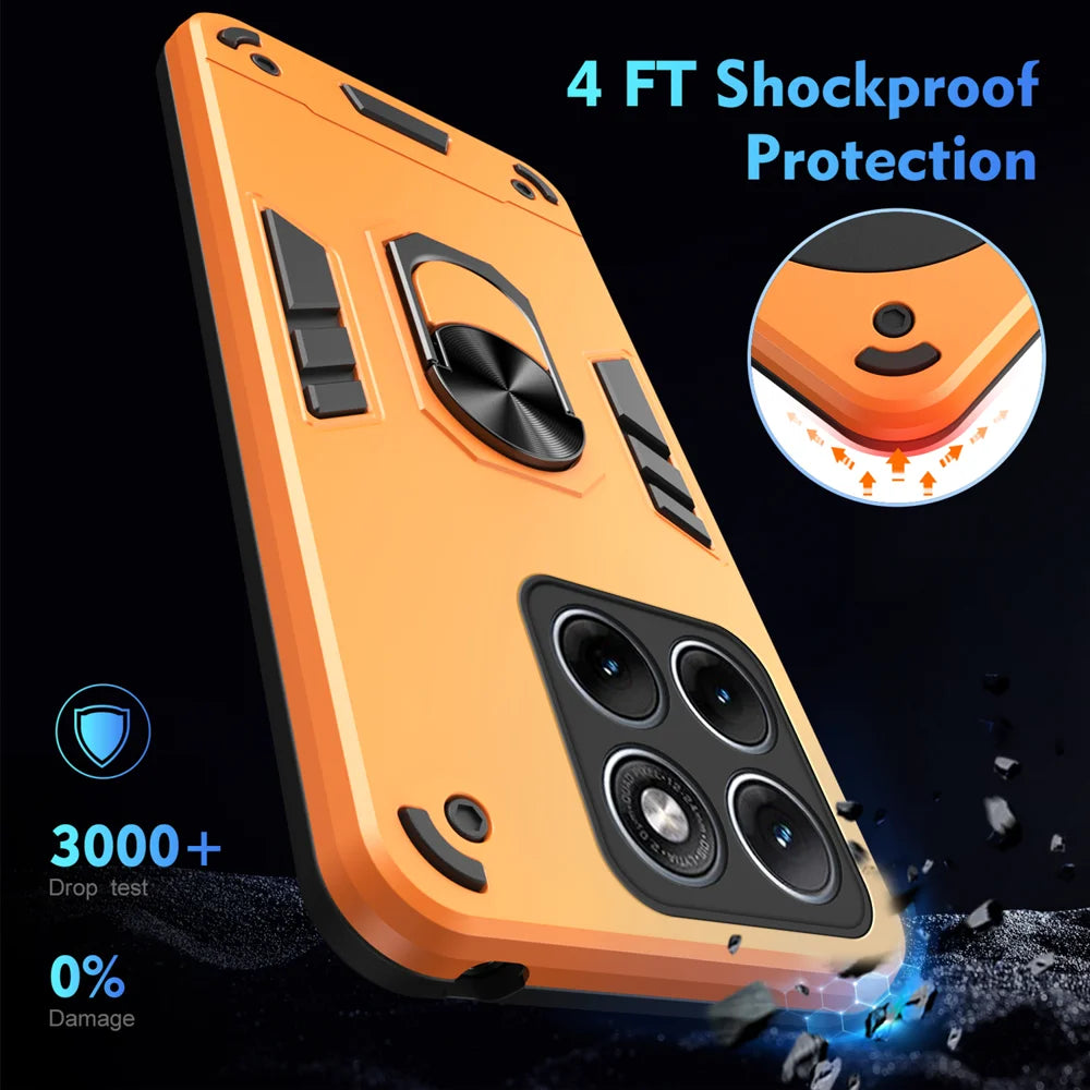 WANLONFENG for Motorola Edge 70 Fusion+ 5G / Motorola Edge 70 Fusion 5G YS Series Case Kicktand Shockproof PC TPU Phone Cover with 2Pcs Tempered Glass Film - Orange - 5