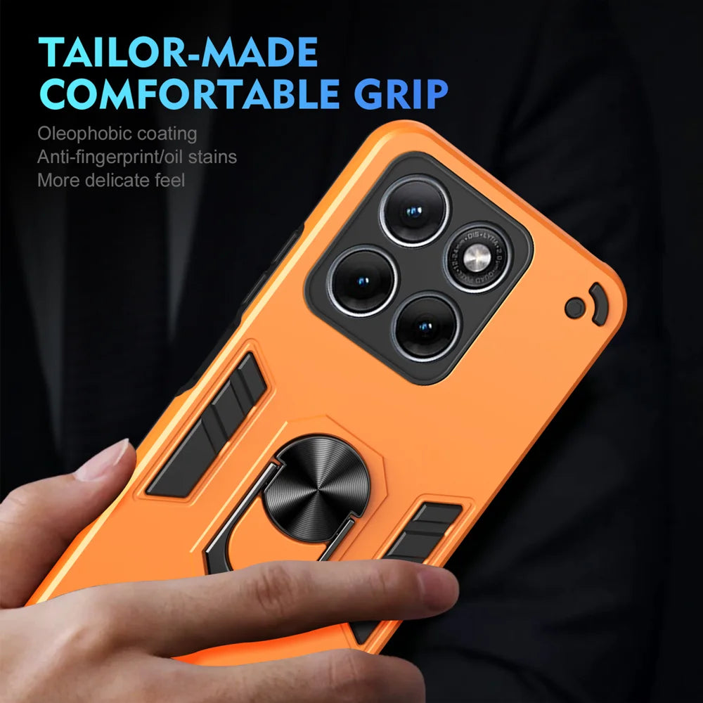 WANLONFENG for Motorola Edge 70 Fusion+ 5G / Motorola Edge 70 Fusion 5G YS Series Case Kicktand Shockproof PC TPU Phone Cover with 2Pcs Tempered Glass Film - Orange - 6
