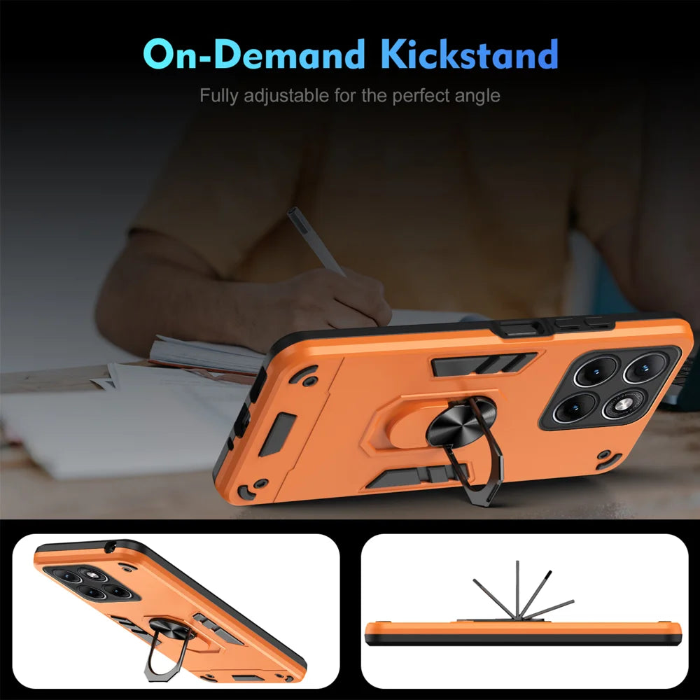 WANLONFENG for Motorola Edge 70 Fusion+ 5G / Motorola Edge 70 Fusion 5G YS Series Case Kicktand Shockproof PC TPU Phone Cover with 2Pcs Tempered Glass Film - Orange - 7
