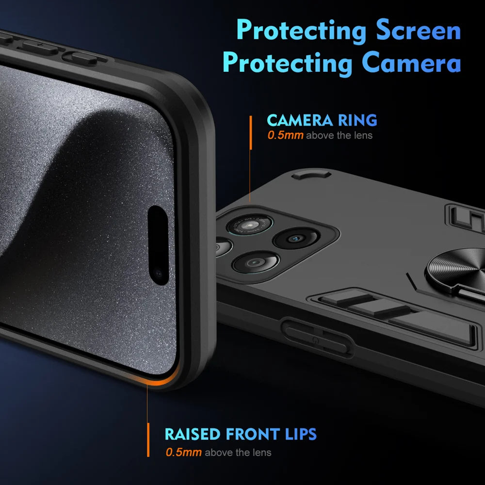 WANLONFENG for Motorola Edge 60 5G / Motorola Edge 60 Fusion 5G YS Series Case Kicktand Shockproof PC TPU Phone Cover with 2Pcs Tempered Glass Film - Black - 4