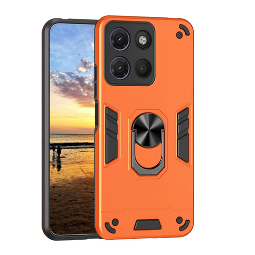WANLONFENG for Motorola Moto G17 4G / Motorola Moto G15 4G / Motorola Moto G15 Power 4G / Motorola Moto G17 Power 4G YS Series Case Kicktand Shockproof PC TPU Phone Cover with 2Pcs Tempered Glass Film - Orange - 2