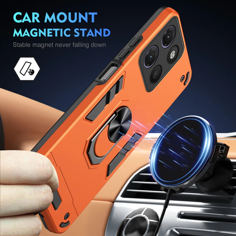 WANLONFENG for Motorola Moto G17 4G / Motorola Moto G15 4G / Motorola Moto G15 Power 4G / Motorola Moto G17 Power 4G YS Series Case Kicktand Shockproof PC TPU Phone Cover with 2Pcs Tempered Glass Film - Orange - 3