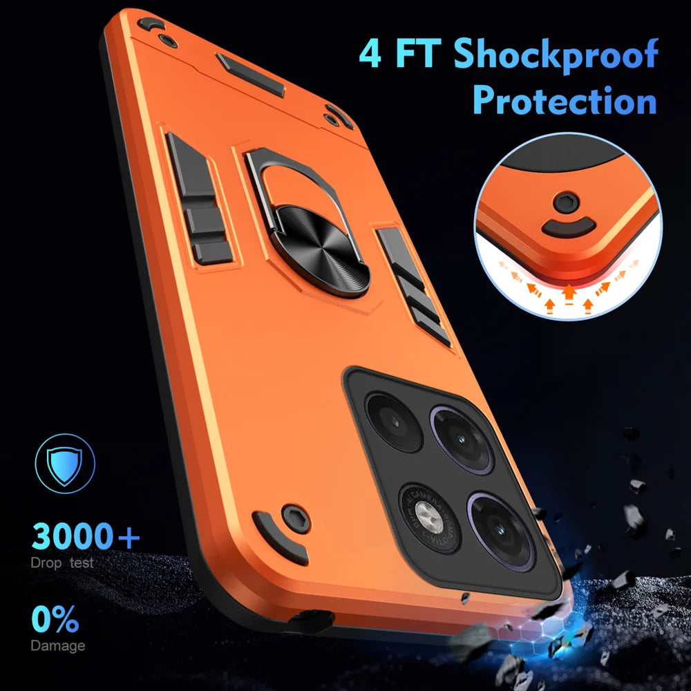WANLONFENG for Motorola Moto G17 4G / Motorola Moto G15 4G / Motorola Moto G15 Power 4G / Motorola Moto G17 Power 4G YS Series Case Kicktand Shockproof PC TPU Phone Cover with 2Pcs Tempered Glass Film - Orange - 5