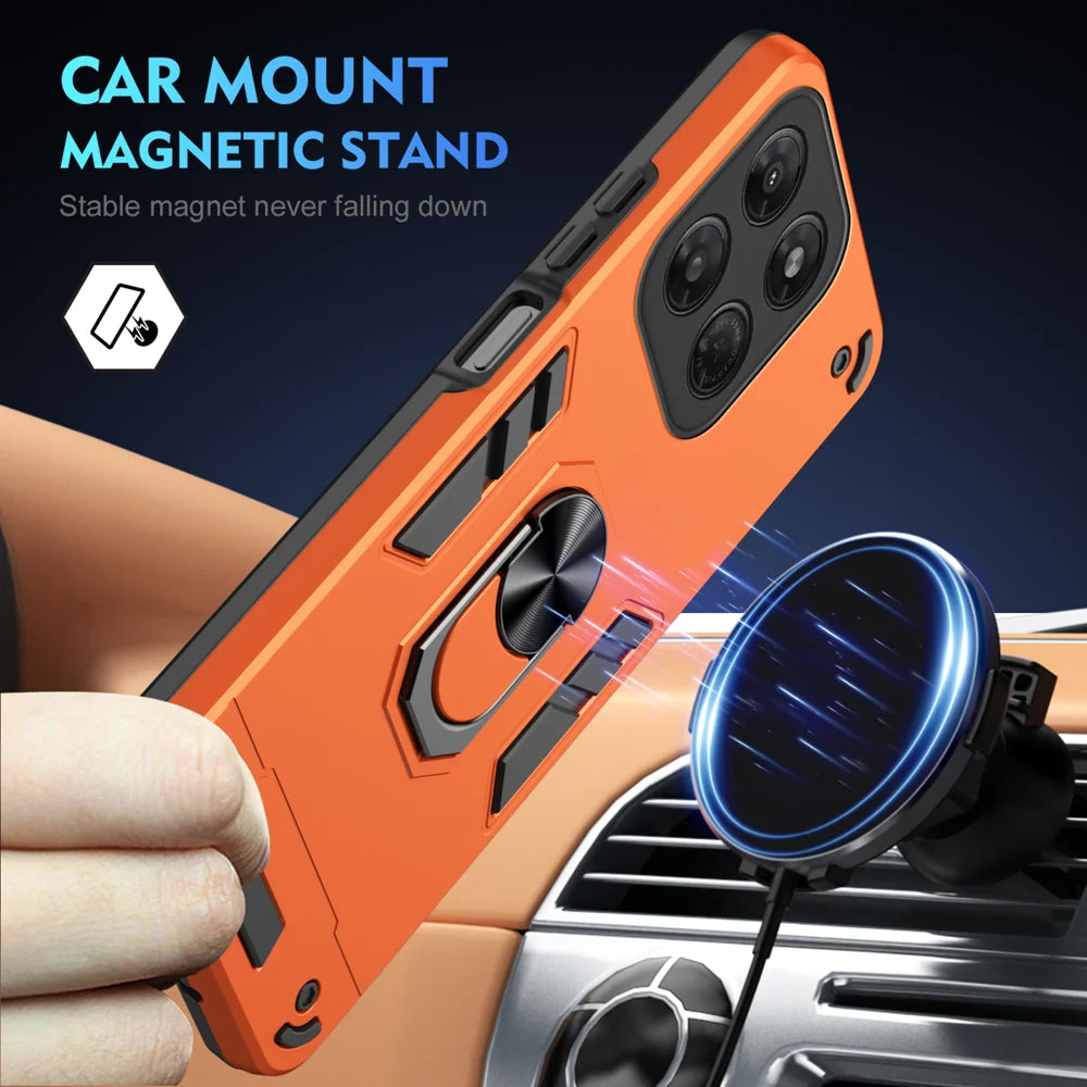WANLONFENG for Motorola Moto G37 Power 5G YS Series Case Kicktand Shockproof PC TPU Phone Cover with 2Pcs Tempered Glass Film - Orange - 3