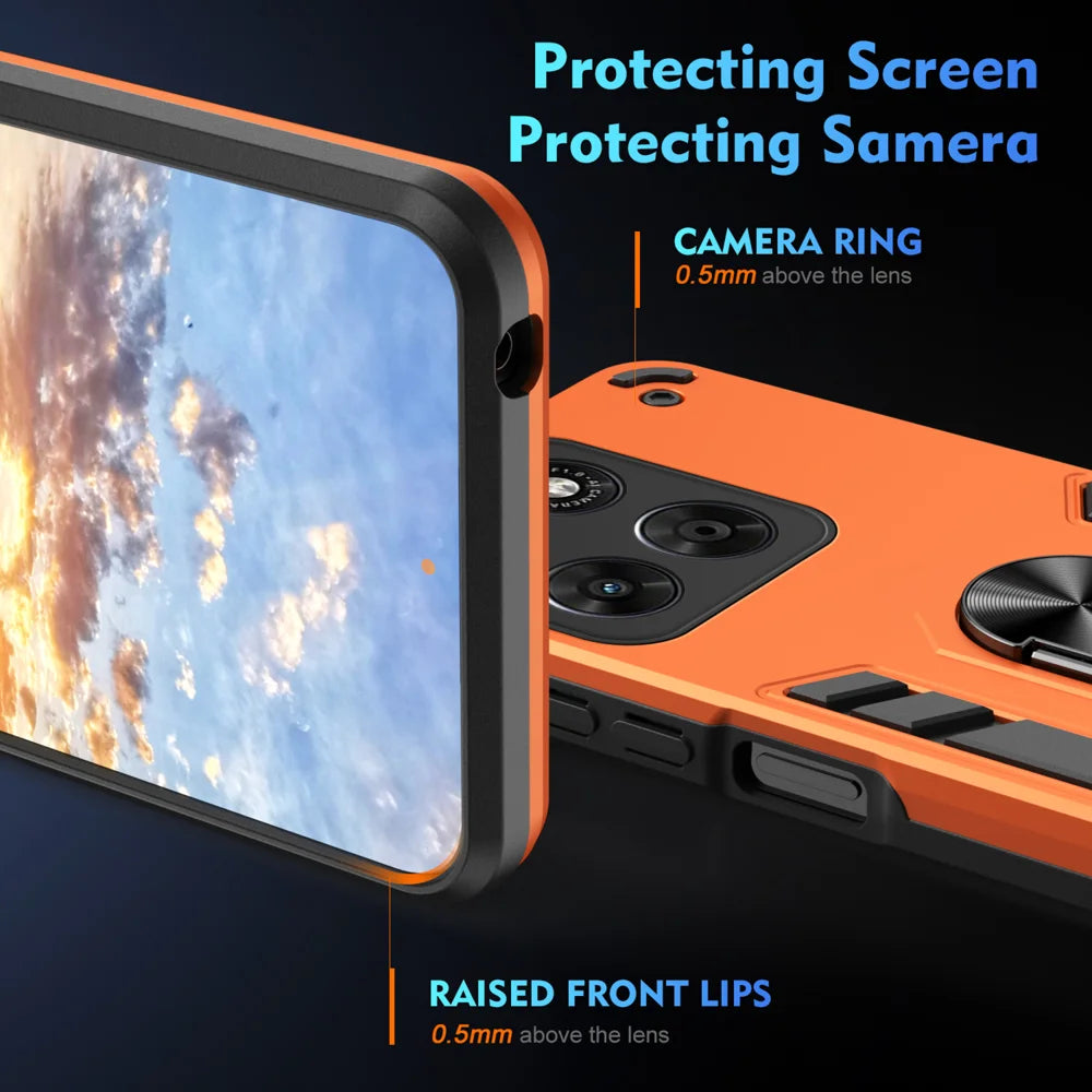 WANLONFENG for Motorola Moto G67 5G / Motorola Moto G87 5G / Motorola Moto G77 5G YS Series Case Kicktand Shockproof PC TPU Phone Cover with 2Pcs Tempered Glass Film - Orange - 4