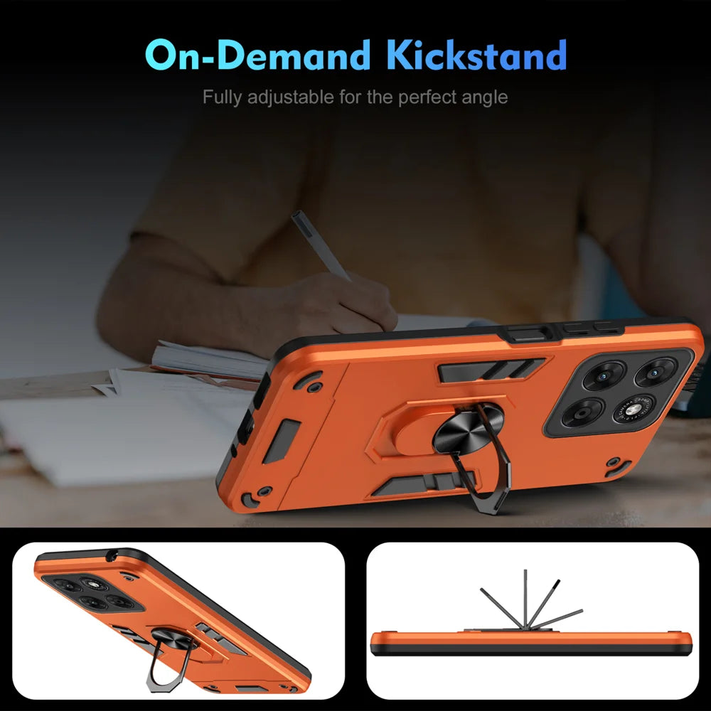 WANLONFENG for Motorola Moto G67 5G / Motorola Moto G87 5G / Motorola Moto G77 5G YS Series Case Kicktand Shockproof PC TPU Phone Cover with 2Pcs Tempered Glass Film - Orange - 7
