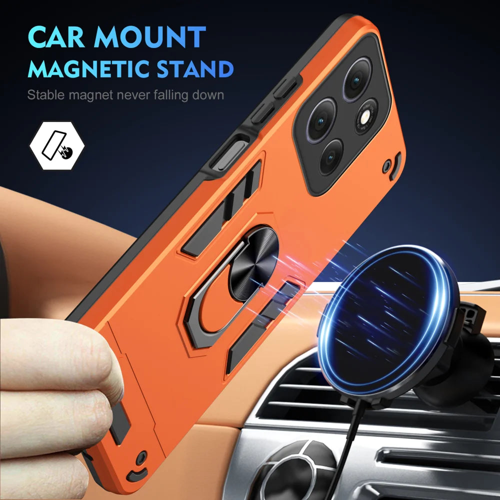 WANLONFENG for Motorola Moto G86 Power 5G YS Series Case Kicktand Shockproof PC TPU Phone Cover with 2Pcs Tempered Glass Film - Orange - 3
