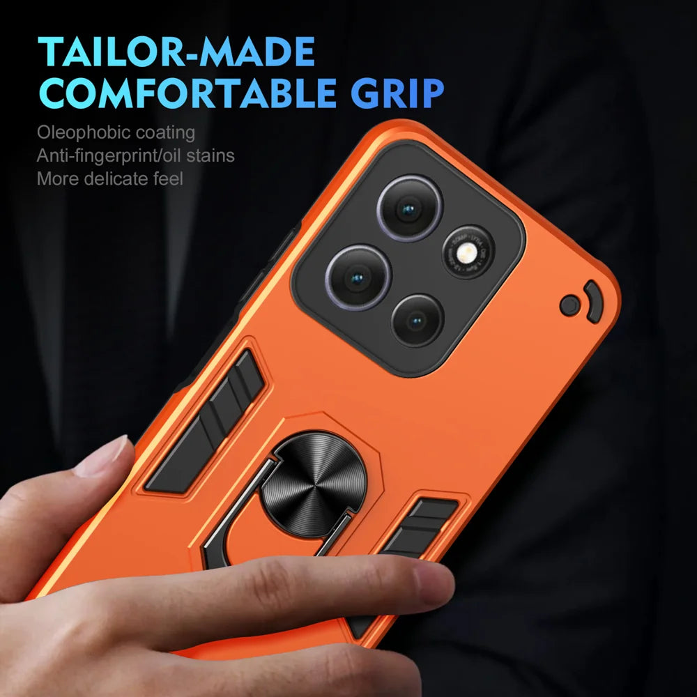 WANLONFENG for Motorola Moto G86 Power 5G YS Series Case Kicktand Shockproof PC TPU Phone Cover with 2Pcs Tempered Glass Film - Orange - 6