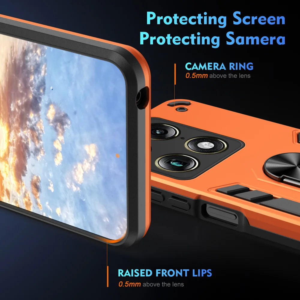 WANLONFENG for Motorola Signature 5G YS Series Case Kicktand Shockproof PC TPU Phone Cover with 2Pcs Tempered Glass Film - Orange - 4