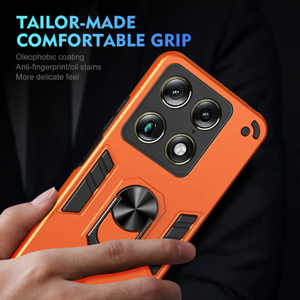 WANLONFENG for Motorola Signature 5G YS Series Case Kicktand Shockproof PC TPU Phone Cover with 2Pcs Tempered Glass Film - Orange - 6