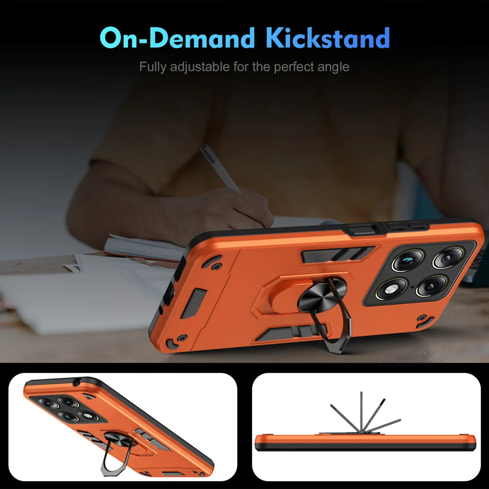 WANLONFENG for Motorola Signature 5G YS Series Case Kicktand Shockproof PC TPU Phone Cover with 2Pcs Tempered Glass Film - Orange - 7