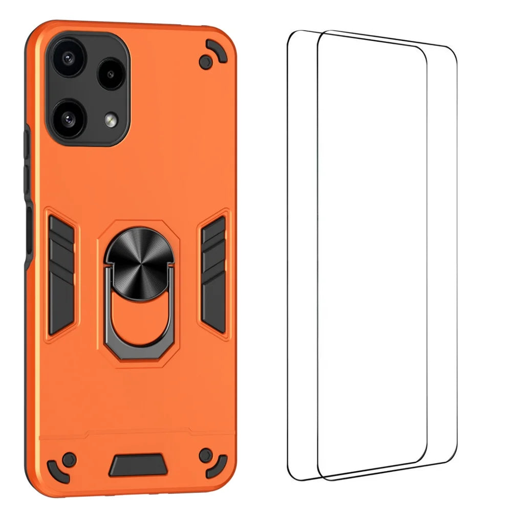 WANLONFENG for Nothing Phone (3a) Lite 5G YS Series Case Kicktand Shockproof PC TPU Phone Cover with 2Pcs Tempered Glass Film - Orange - 1