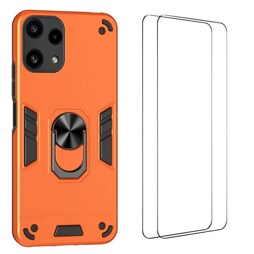 WANLONFENG for Nothing Phone (3a) Lite 5G YS Series Case Kicktand Shockproof PC TPU Phone Cover with 2Pcs Tempered Glass Film - Orange - 1