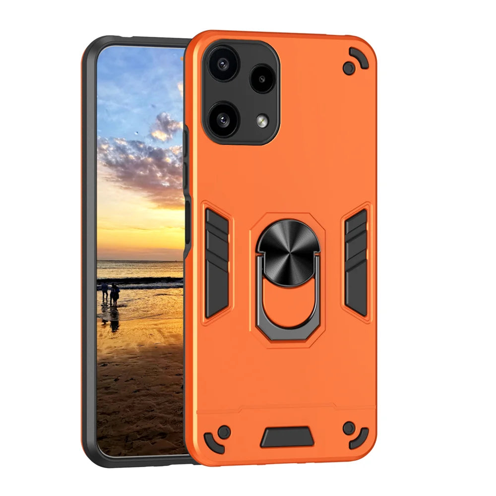 WANLONFENG for Nothing Phone (3a) Lite 5G YS Series Case Kicktand Shockproof PC TPU Phone Cover with 2Pcs Tempered Glass Film - Orange - 2