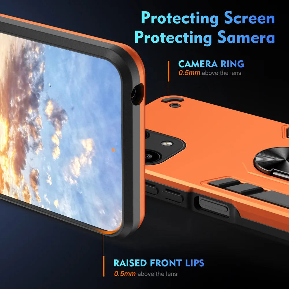 WANLONFENG for Nothing Phone (3a) Lite 5G YS Series Case Kicktand Shockproof PC TPU Phone Cover with 2Pcs Tempered Glass Film - Orange - 4