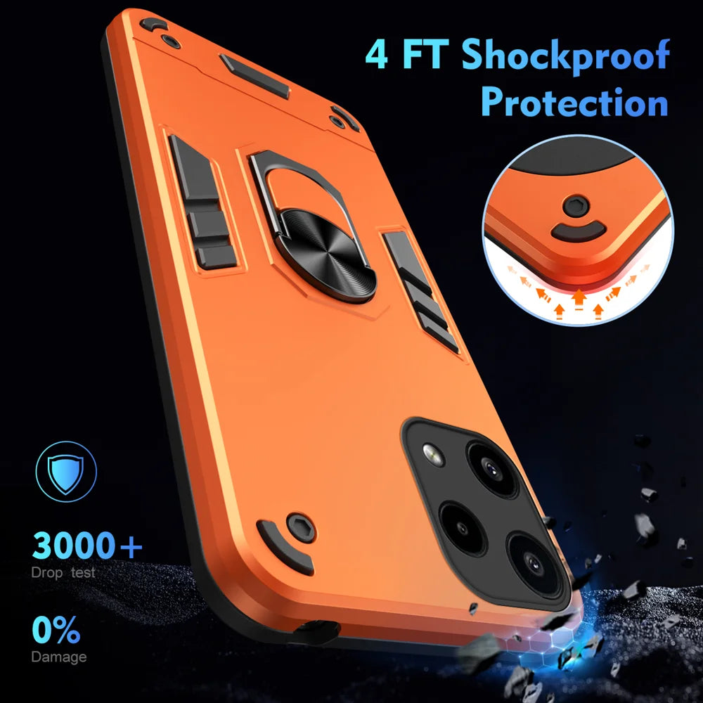 WANLONFENG for Nothing Phone (3a) Lite 5G YS Series Case Kicktand Shockproof PC TPU Phone Cover with 2Pcs Tempered Glass Film - Orange - 5
