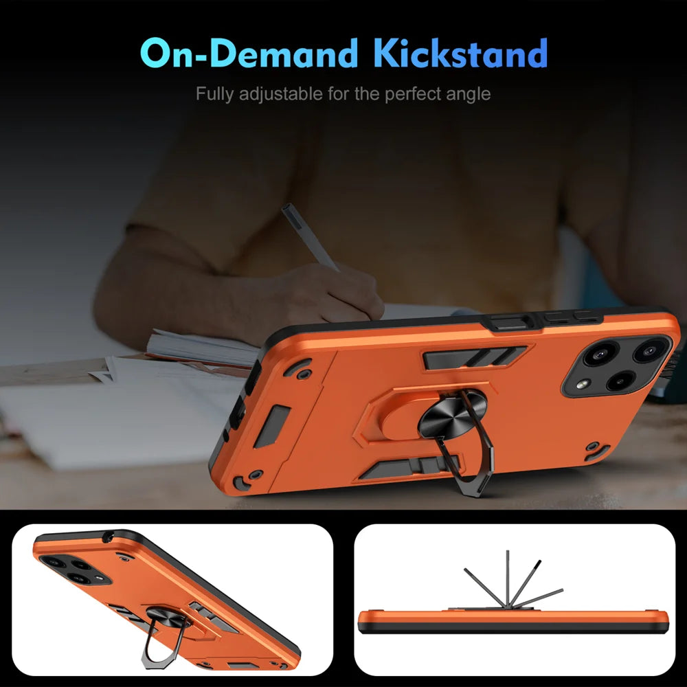 WANLONFENG for Nothing Phone (3a) Lite 5G YS Series Case Kicktand Shockproof PC TPU Phone Cover with 2Pcs Tempered Glass Film - Orange - 7