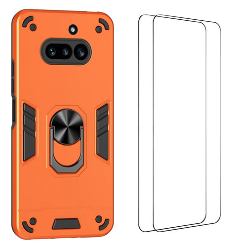 WANLONFENG for Nothing Phone (4a) YS Series Case Kicktand Shockproof PC TPU Phone Cover with 2Pcs Tempered Glass Film - Orange - 1