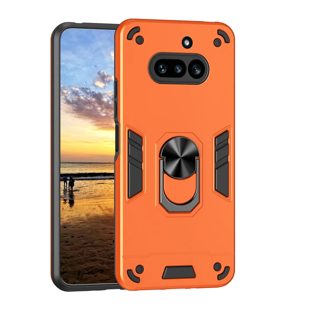 WANLONFENG for Nothing Phone (4a) YS Series Case Kicktand Shockproof PC TPU Phone Cover with 2Pcs Tempered Glass Film - Orange - 2