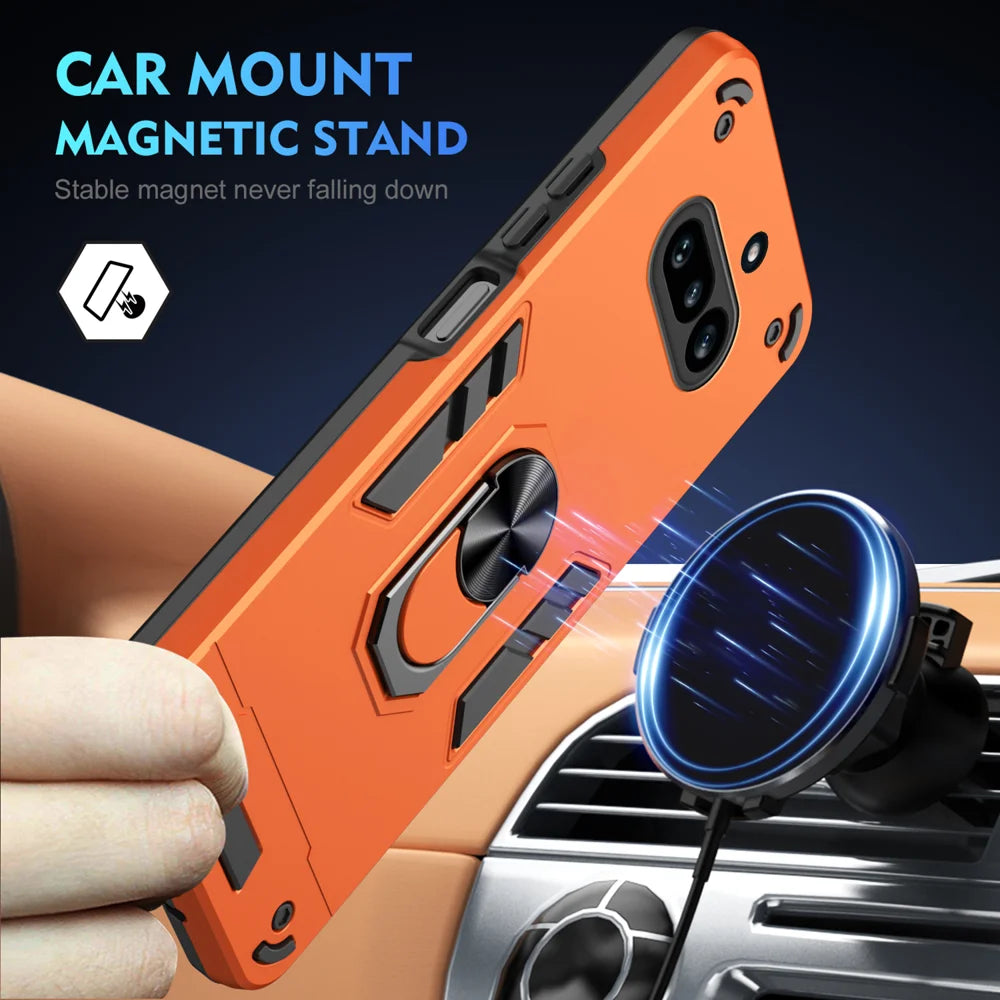 WANLONFENG for Nothing Phone (4a) YS Series Case Kicktand Shockproof PC TPU Phone Cover with 2Pcs Tempered Glass Film - Orange - 3