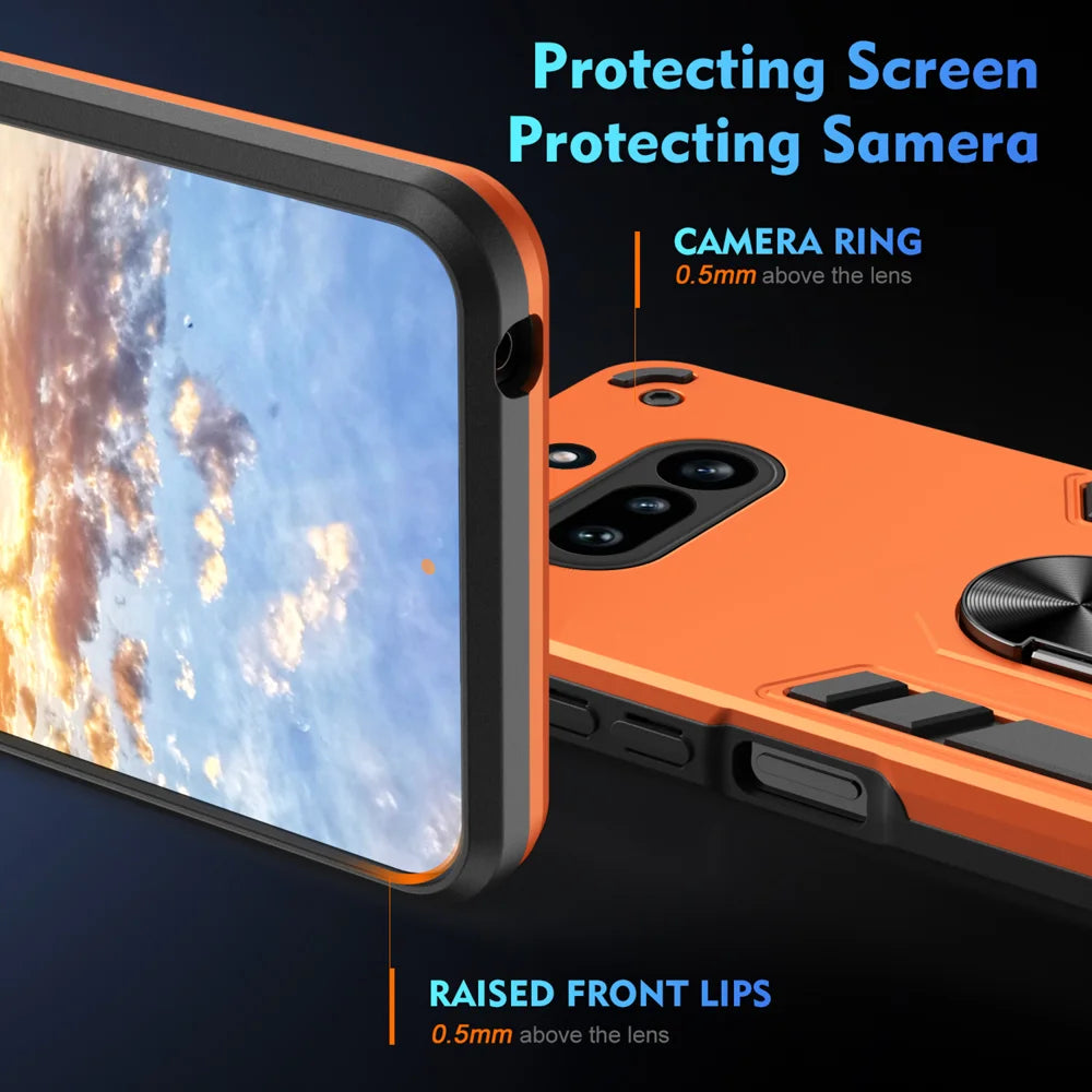 WANLONFENG for Nothing Phone (4a) YS Series Case Kicktand Shockproof PC TPU Phone Cover with 2Pcs Tempered Glass Film - Orange - 4