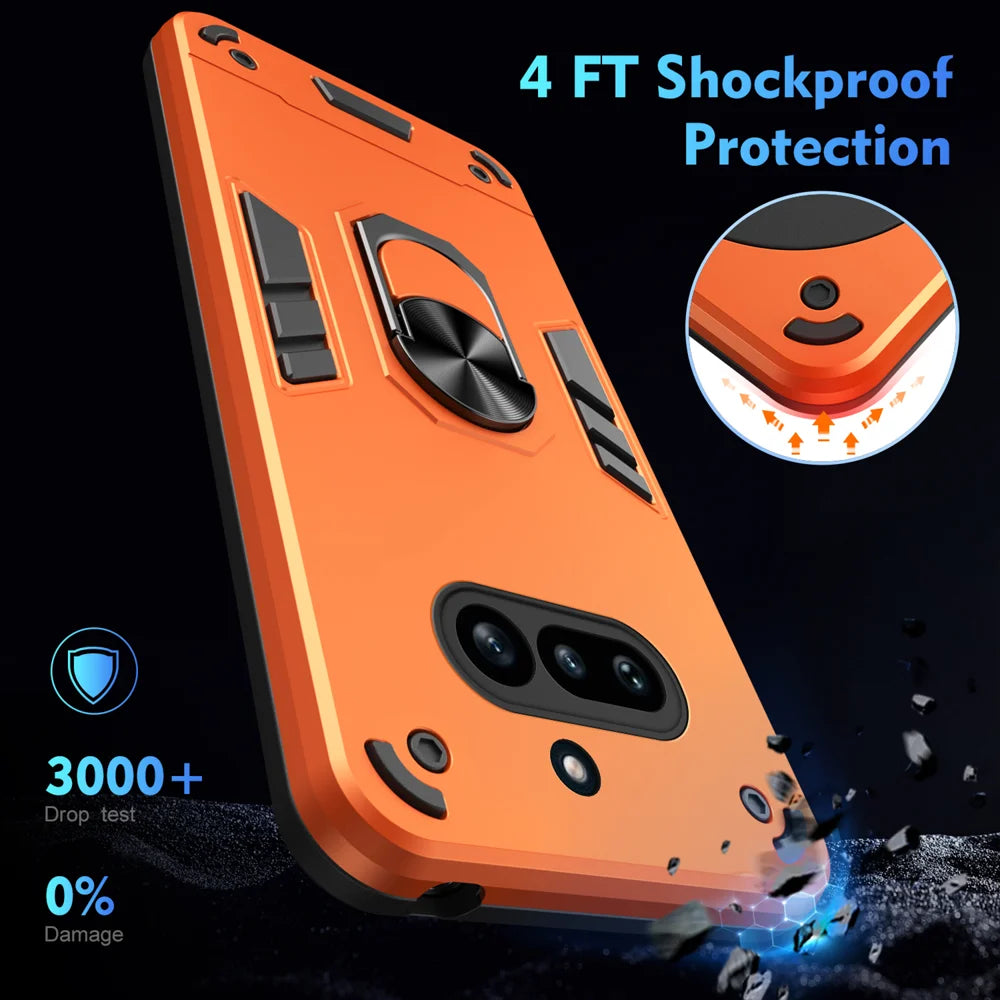 WANLONFENG for Nothing Phone (4a) YS Series Case Kicktand Shockproof PC TPU Phone Cover with 2Pcs Tempered Glass Film - Orange - 5