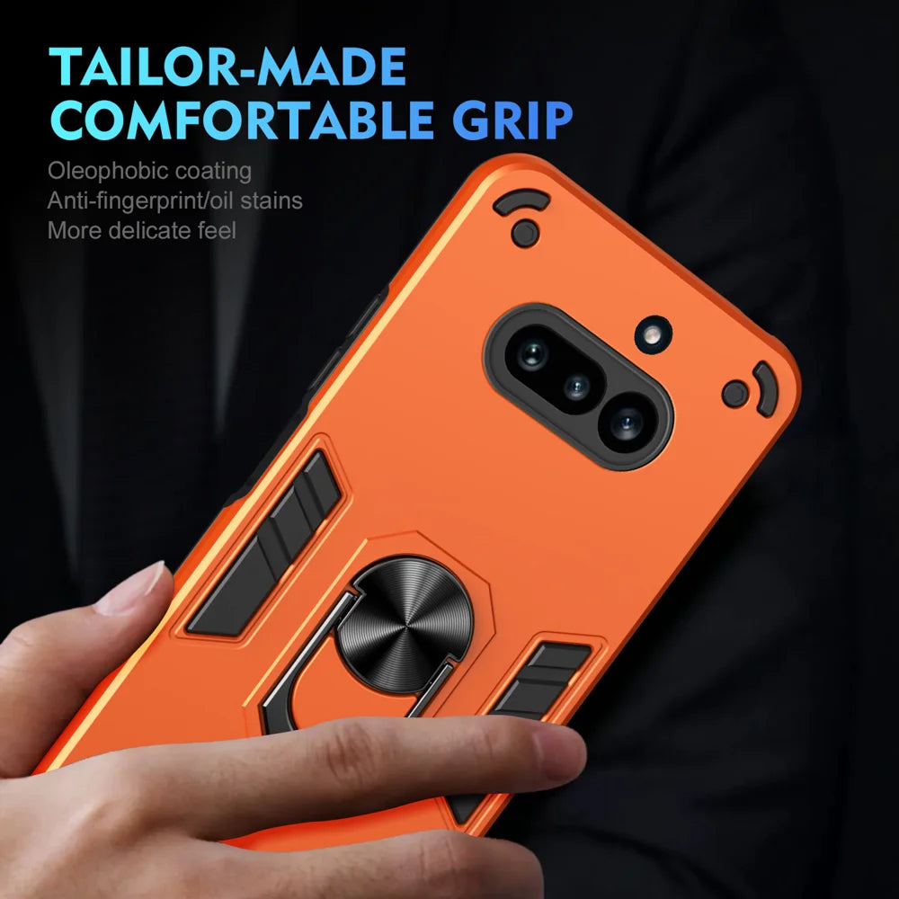 WANLONFENG for Nothing Phone (4a) YS Series Case Kicktand Shockproof PC TPU Phone Cover with 2Pcs Tempered Glass Film - Orange - 6