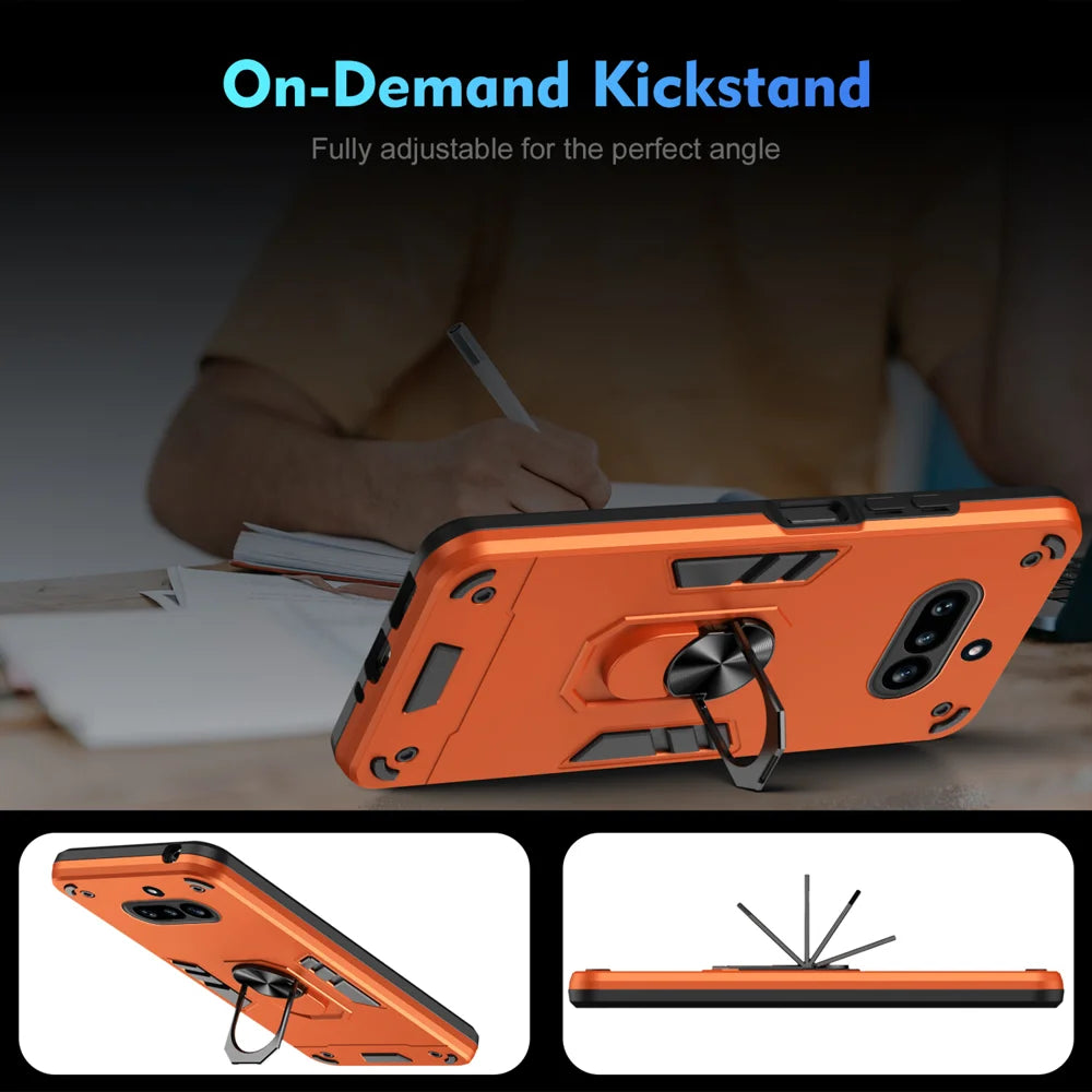 WANLONFENG for Nothing Phone (4a) YS Series Case Kicktand Shockproof PC TPU Phone Cover with 2Pcs Tempered Glass Film - Orange - 7