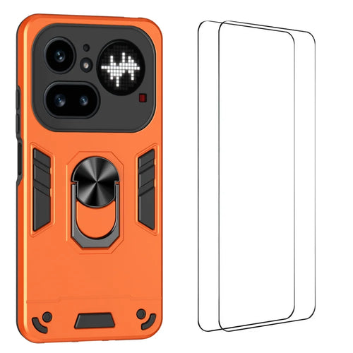 WANLONFENG for Nothing Phone (4a) Pro YS Series Case Kicktand Shockproof PC TPU Phone Cover with 2Pcs Tempered Glass Film - Orange - 1