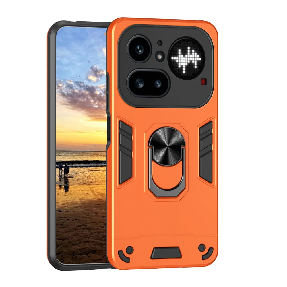 WANLONFENG for Nothing Phone (4a) Pro YS Series Case Kicktand Shockproof PC TPU Phone Cover with 2Pcs Tempered Glass Film - Orange - 2