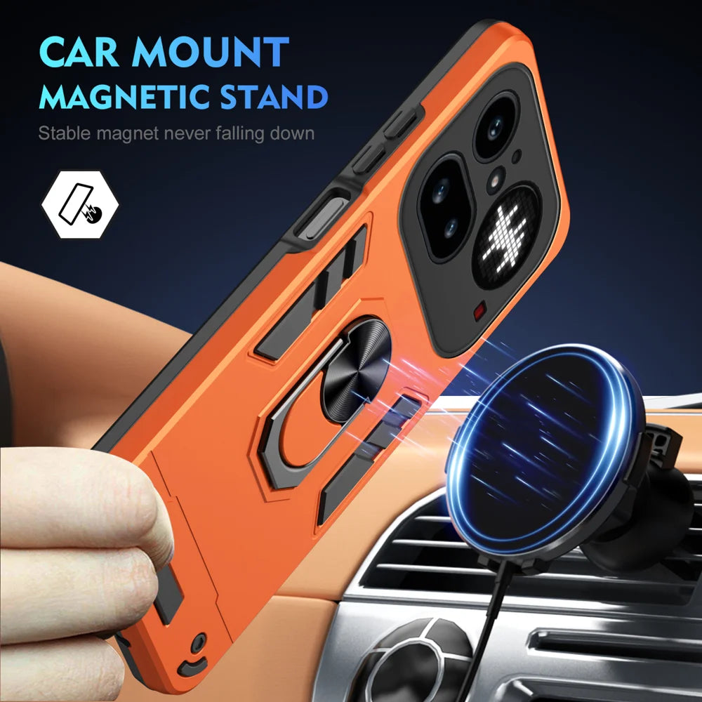 WANLONFENG for Nothing Phone (4a) Pro YS Series Case Kicktand Shockproof PC TPU Phone Cover with 2Pcs Tempered Glass Film - Orange - 3