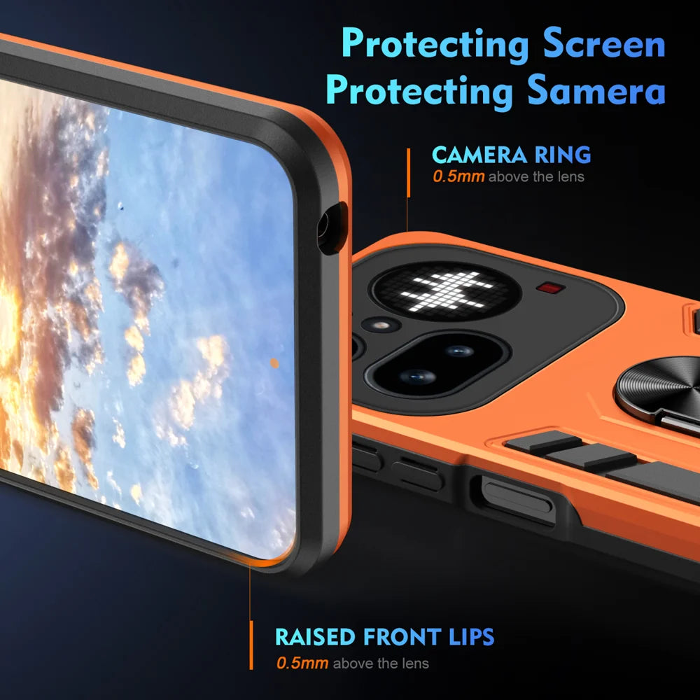 WANLONFENG for Nothing Phone (4a) Pro YS Series Case Kicktand Shockproof PC TPU Phone Cover with 2Pcs Tempered Glass Film - Orange - 4