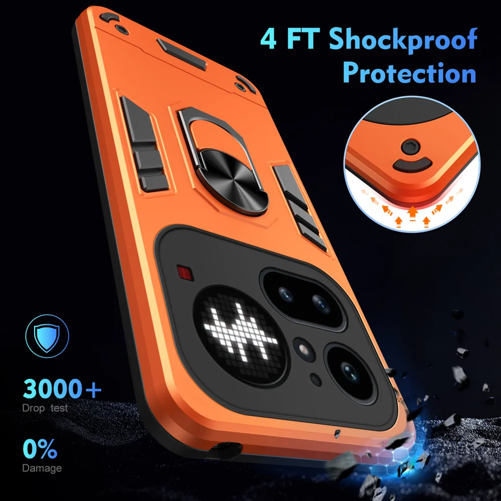 WANLONFENG for Nothing Phone (4a) Pro YS Series Case Kicktand Shockproof PC TPU Phone Cover with 2Pcs Tempered Glass Film - Orange - 5