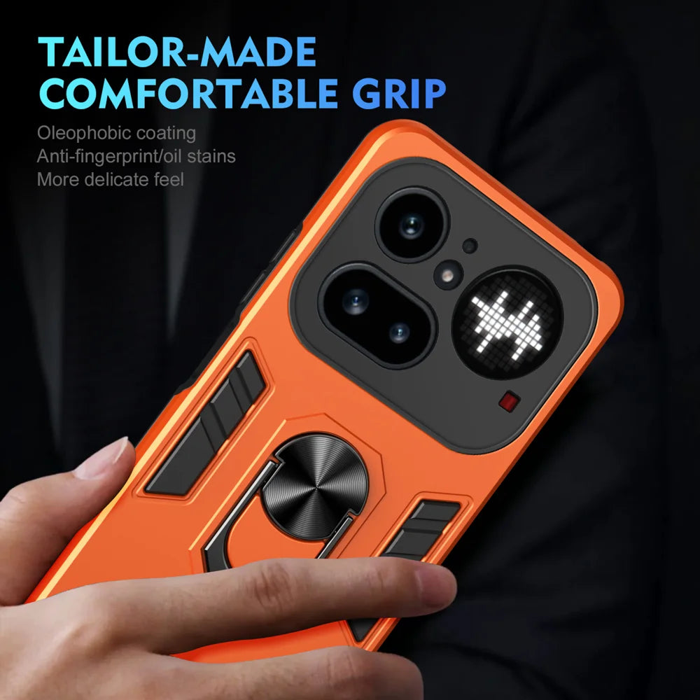 WANLONFENG for Nothing Phone (4a) Pro YS Series Case Kicktand Shockproof PC TPU Phone Cover with 2Pcs Tempered Glass Film - Orange - 6