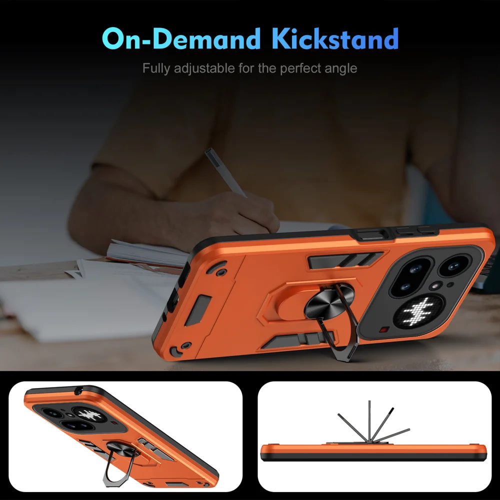 WANLONFENG for Nothing Phone (4a) Pro YS Series Case Kicktand Shockproof PC TPU Phone Cover with 2Pcs Tempered Glass Film - Orange - 7