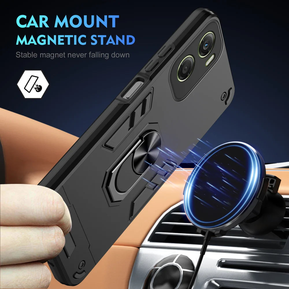 WANLONFENG for Motorola Moto G06 Power 4G / Motorola Moto G06 4G YS Series Case Kicktand Shockproof PC TPU Phone Cover with 2Pcs Tempered Glass Film - Black - 3