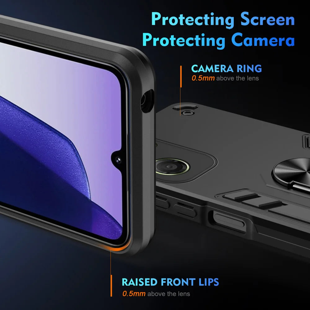 WANLONFENG for Motorola Moto G06 Power 4G / Motorola Moto G06 4G YS Series Case Kicktand Shockproof PC TPU Phone Cover with 2Pcs Tempered Glass Film - Black - 4