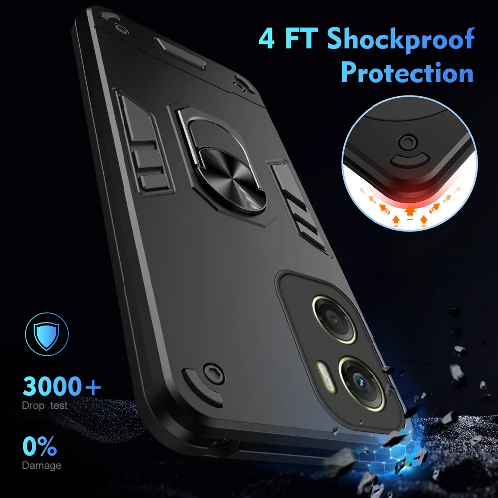 WANLONFENG for Motorola Moto G06 Power 4G / Motorola Moto G06 4G YS Series Case Kicktand Shockproof PC TPU Phone Cover with 2Pcs Tempered Glass Film - Black - 5