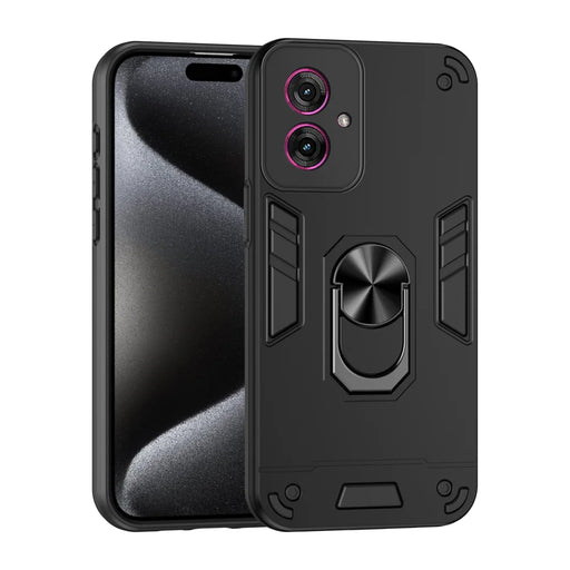 WANLONFENG for Motorola Moto G55 5G YS Series Case Kicktand Shockproof PC TPU Phone Cover with 2Pcs Tempered Glass Film - Black - 2