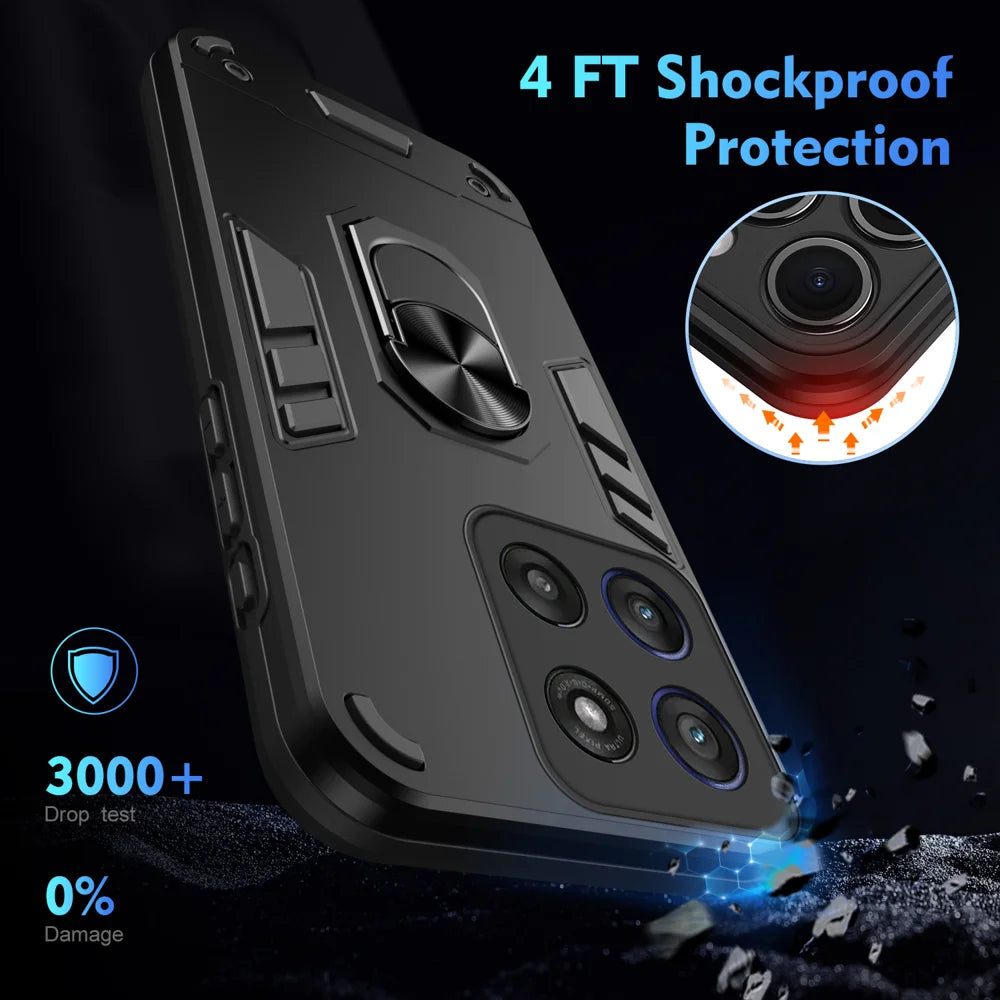 WANLONFENG for Motorola Moto G56 5G YS Series Case Kicktand Shockproof PC TPU Phone Cover with 2Pcs Tempered Glass Film - Black - 5