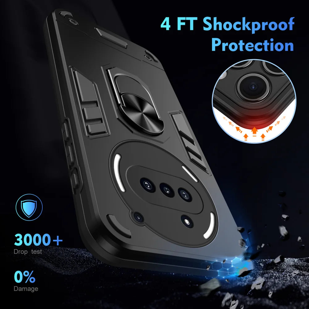 WANLONFENG for Nothing Phone (3a) YS Series Case Kicktand Shockproof PC TPU Phone Cover with 2Pcs Tempered Glass Film - Black - 5