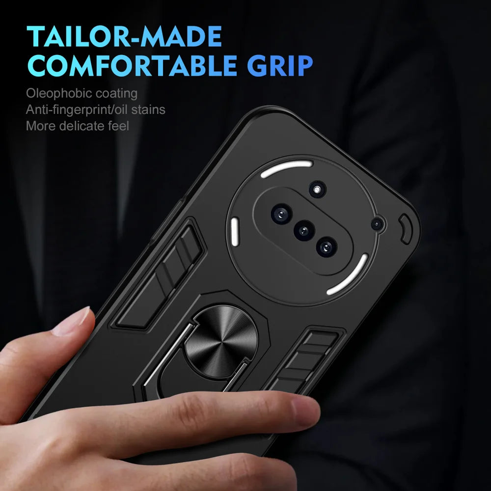 WANLONFENG for Nothing Phone (3a) YS Series Case Kicktand Shockproof PC TPU Phone Cover with 2Pcs Tempered Glass Film - Black - 6
