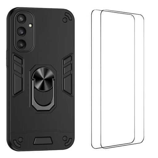 WANLONFENG for Samsung Galaxy S24+ YS Series Case Kicktand Shockproof PC TPU Phone Cover with 2Pcs Tempered Glass Film - Black - 1