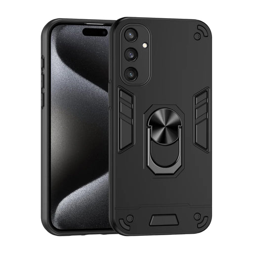 WANLONFENG for Samsung Galaxy S24+ YS Series Case Kicktand Shockproof PC TPU Phone Cover with 2Pcs Tempered Glass Film - Black - 2
