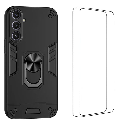 WANLONFENG for Samsung Galaxy S25+ YS Series Case Kicktand Shockproof PC TPU Phone Cover with 2Pcs Tempered Glass Film - Black - 1