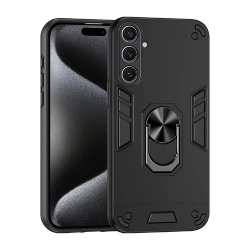 WANLONFENG for Samsung Galaxy S25+ YS Series Case Kicktand Shockproof PC TPU Phone Cover with 2Pcs Tempered Glass Film - Black - 2