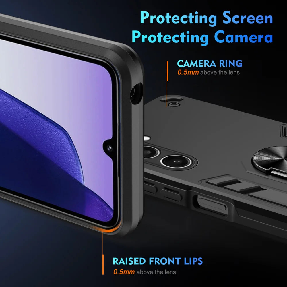 WANLONFENG for Samsung Galaxy S25 FE YS Series Case Kicktand Shockproof PC TPU Phone Cover with 2Pcs Tempered Glass Film - Black - 4