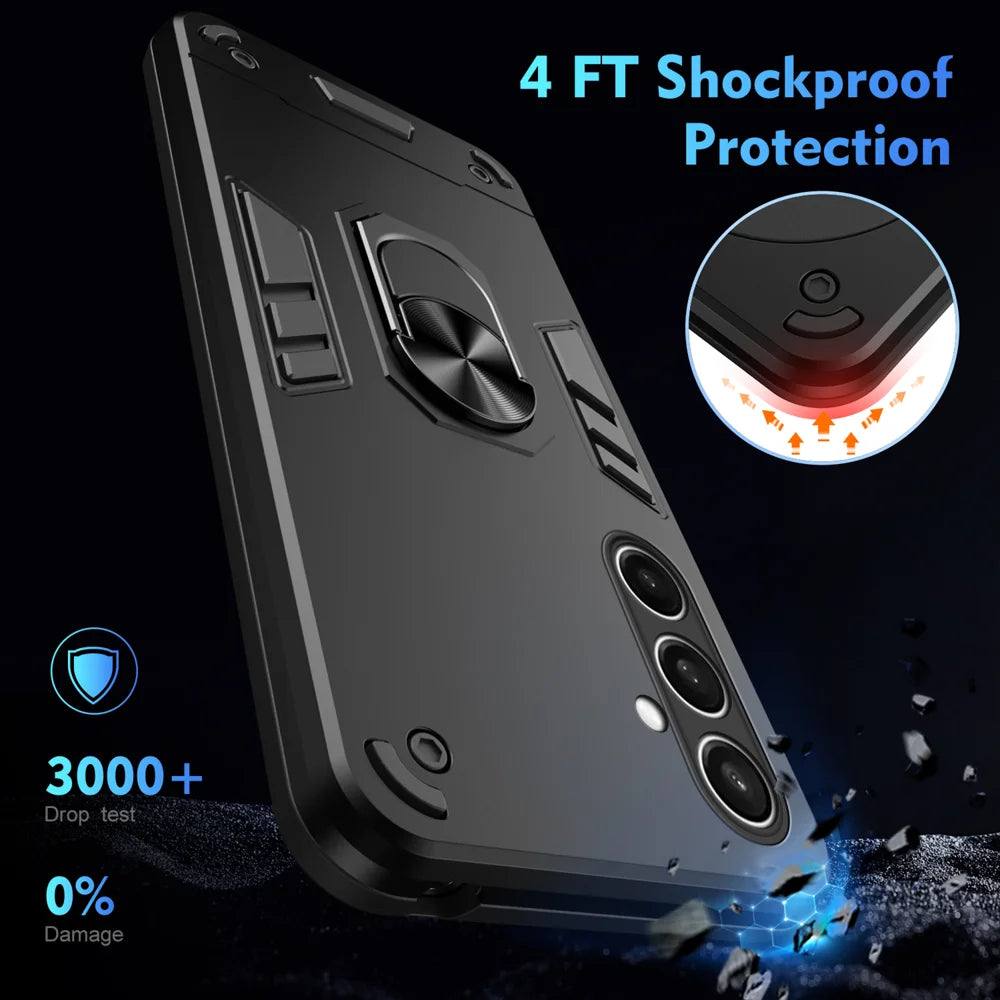 WANLONFENG for Samsung Galaxy S25 FE YS Series Case Kicktand Shockproof PC TPU Phone Cover with 2Pcs Tempered Glass Film - Black - 5