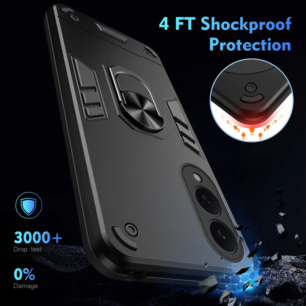 WANLONFENG for Samsung Galaxy S25 Edge YS Series Case Kicktand Shockproof PC TPU Phone Cover with 2Pcs Tempered Glass Film - Black - 5