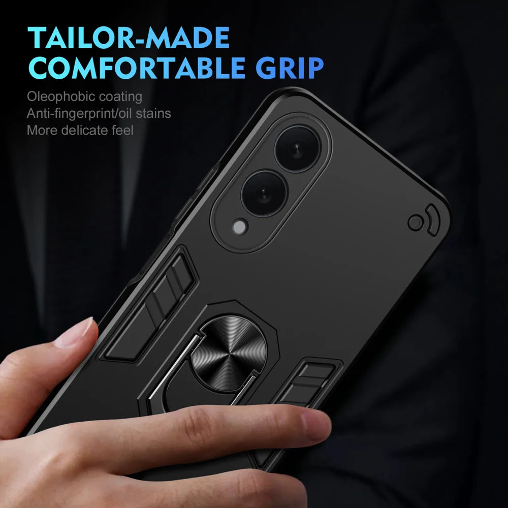 WANLONFENG for Samsung Galaxy S25 Edge YS Series Case Kicktand Shockproof PC TPU Phone Cover with 2Pcs Tempered Glass Film - Black - 6